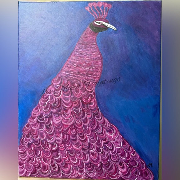 Peacock Acrylic Painting Original on Canvas - Picture 1 of 3